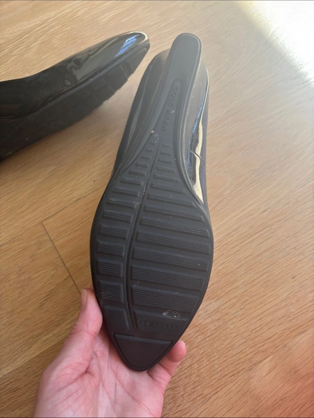 Cole Haan Black Patent wedges with Quilted Insole